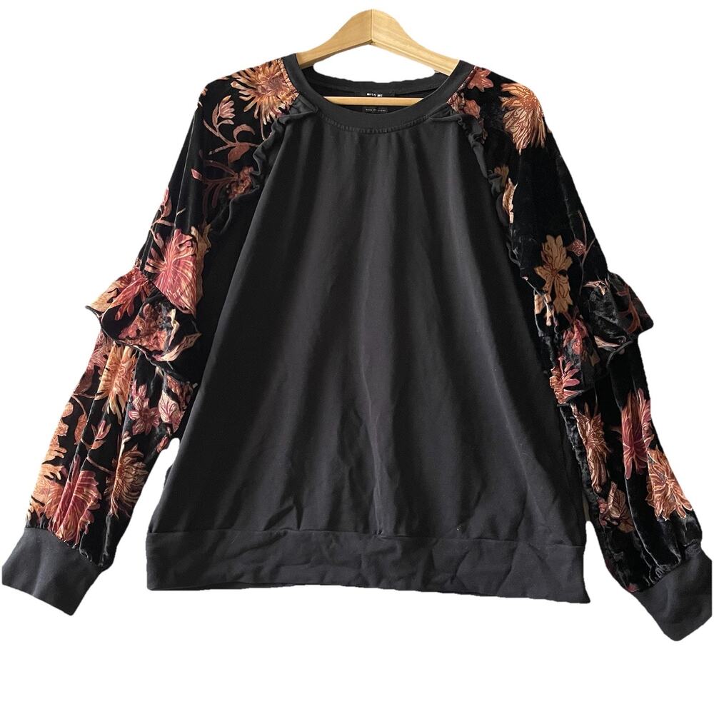 Miss Me Burnout Velvet Floral Bell Sleeve Top Whimsigoth Boho Grunge Large